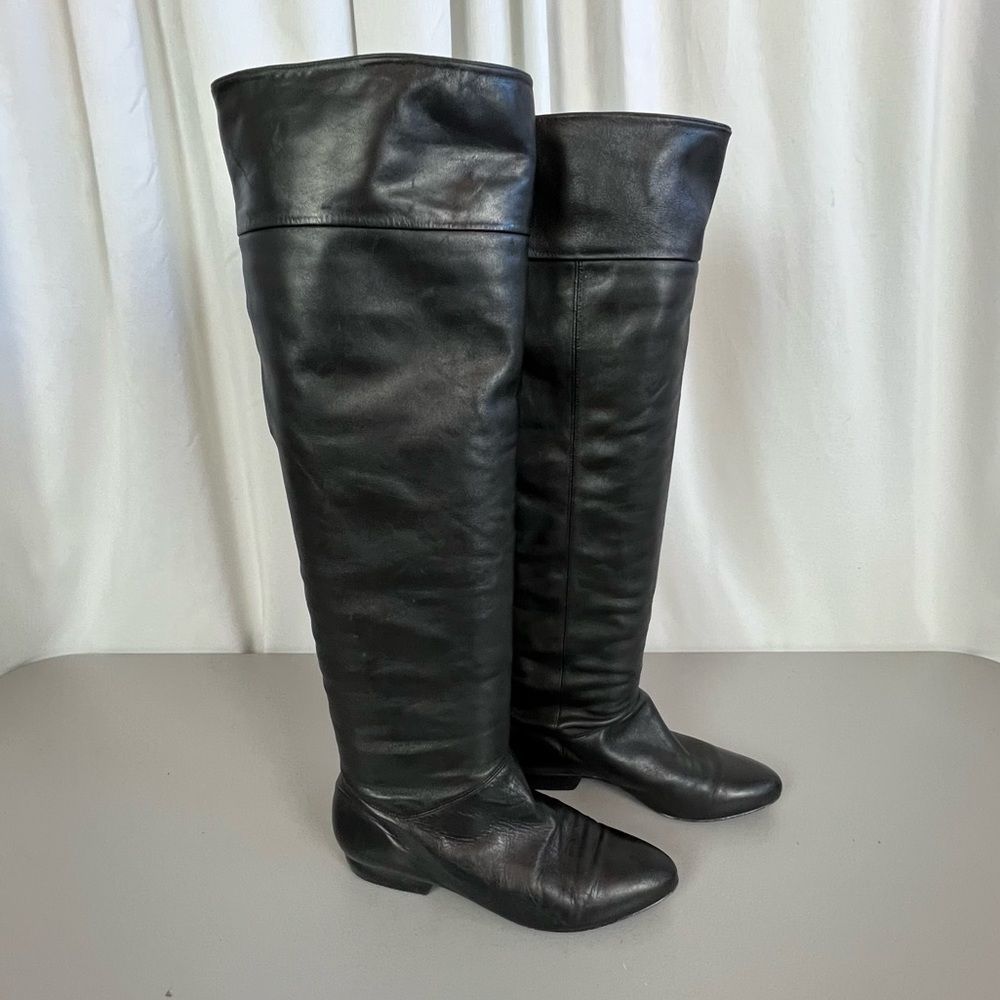 POUR LA VICTORIE WOMENS KNEE HIGH LEATHER BOOTS BLACK SIZE 8